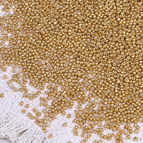 2000pcs Glass Seed Beads Bulk, 4mm 6/0 Mini Pony Spacer Small Individual Color Seed Beads for DIY Bracelet Necklaces Wrist Jewelry Making, Gold - color: Gold