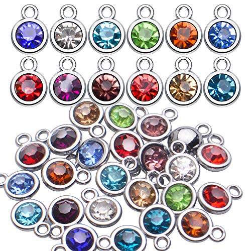 Aylifu Birthstone Charms Crystal Pendant Charms 12 Months Birth Charms for Necklace Bracelet Earring - color: 12 Birthstone Colors