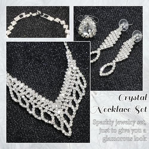 Rhinestone Jewelry Set Crystal Pearl Necklace Bracelet Earrings | Sparkly Necklace Dangle Earrings,Wedding Prom Formal Costume Jewelry Sets for Women - color: Silver5