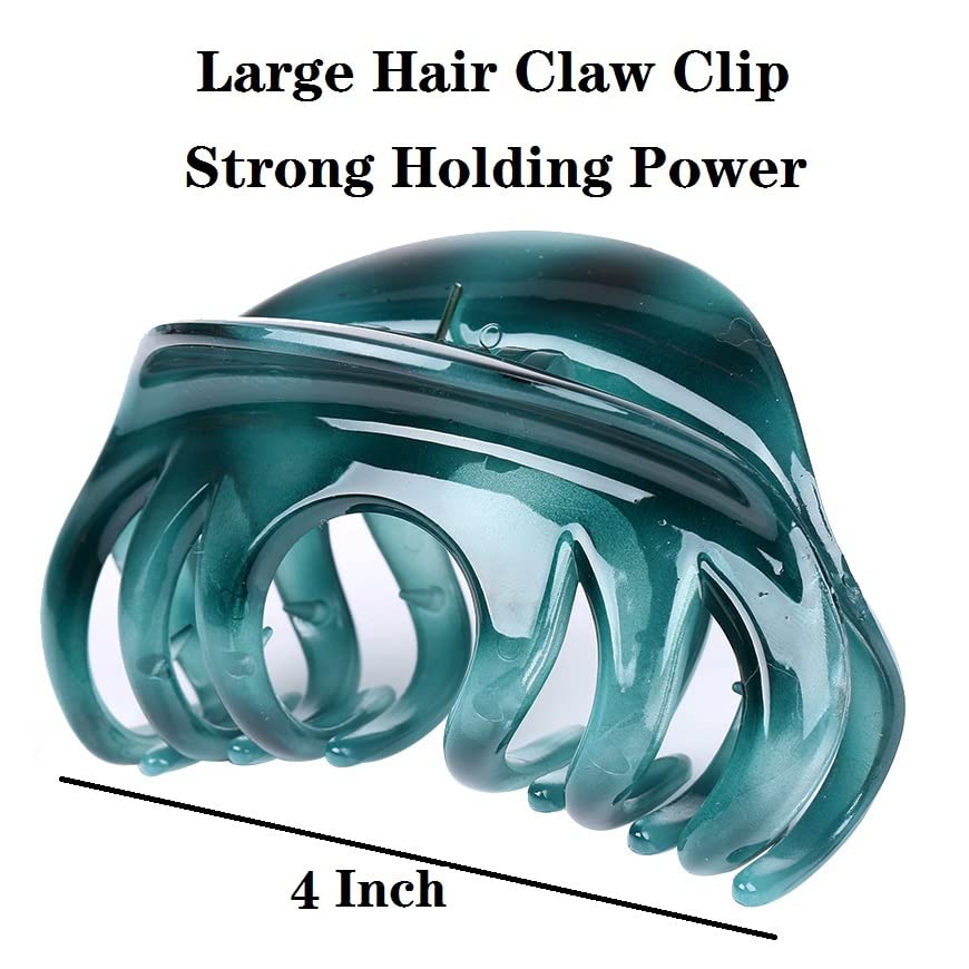 4" Large Hair Claw Clip-Acrylic Strong Holding Power Hair Clips Hairgrip for Women and Girls Hair Barrettes for For Thick Hair (C-Lake Green) - color: C-Lake Green