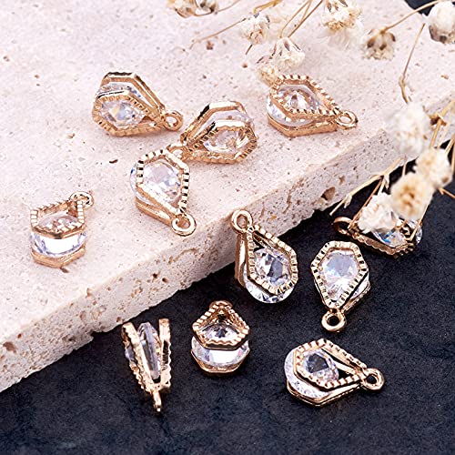 Beadthoven 100pcs Cubic Zirconia Alloy Charms Light Gold Lamp Shaped Crystal CZ Stone Pendants for DIY Jewelry Making Choker Necklace Tiny Dangle Earrings Accessories - color: Light Gold-Lamp Shap