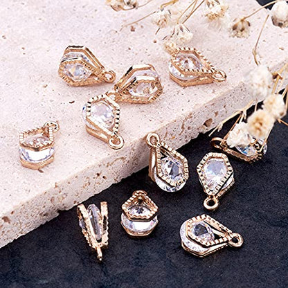 Beadthoven 100pcs Cubic Zirconia Alloy Charms Light Gold Lamp Shaped Crystal CZ Stone Pendants for DIY Jewelry Making Choker Necklace Tiny Dangle Earrings Accessories - color: Light Gold-Lamp Shap
