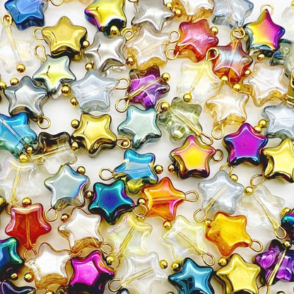 50 Pcs Crystal Glass Pendants for DIY Jewelry Making, AB Color Plated Charms for Bracelet Necklace Earring - style: 50 Pcs-Star