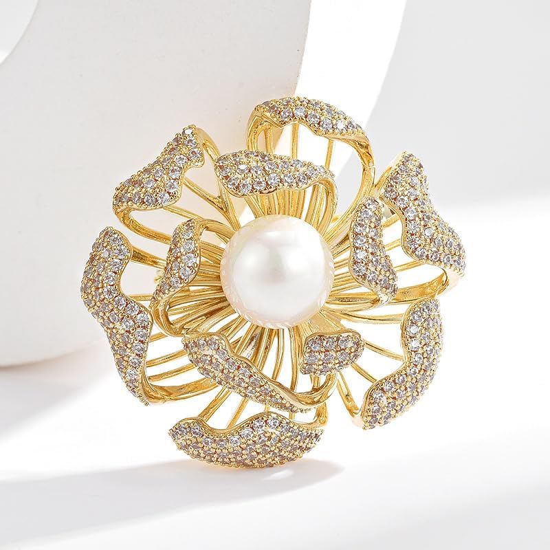 Brooches and Pins for Women Elegant Flower Pearl Brooches Costume Broches Jewelry Lady Christmas Pin for Women - style: Lotus