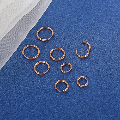 316L Surgical Stainless Steel Small Hoop Earrings 8mm 10mm 12mm 14mm Hypoallergenic Huggie Hoop Earrings Helix Lobes Hinged Sleeper Earrings Cartilage Piercings - color: J: Rose Gold (Diameter 8mm/10mm/12mm/14mm),4 Pairs