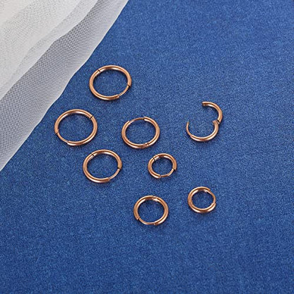 316L Surgical Stainless Steel Small Hoop Earrings 8mm 10mm 12mm 14mm Hypoallergenic Huggie Hoop Earrings Helix Lobes Hinged Sleeper Earrings Cartilage Piercings - color: J: Rose Gold (Diameter 8mm/10mm/12mm/14mm),4 Pairs