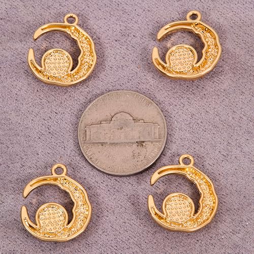 Gold-Tone Moon Charms with Rhinestones for DIY Jewelry Making - 20 PCS Metal Crescent Pendants for Bracelets, Necklaces, Earrings - Celestial Craft Supplies, Gift for Women and Crafters