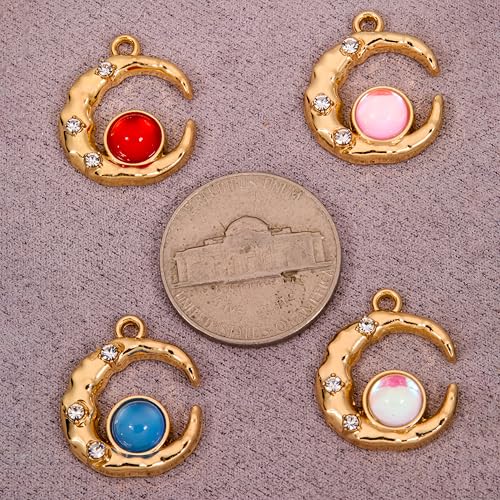 Gold-Tone Moon Charms with Rhinestones for DIY Jewelry Making - 20 PCS Metal Crescent Pendants for Bracelets, Necklaces, Earrings - Celestial Craft Supplies, Gift for Women and Crafters