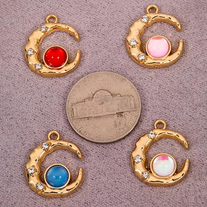 Gold-Tone Moon Charms with Rhinestones for DIY Jewelry Making - 20 PCS Metal Crescent Pendants for Bracelets, Necklaces, Earrings - Celestial Craft Supplies, Gift for Women and Crafters