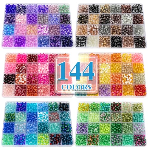 XSEINO About 7200pcs 144 Colors 6mm Crackle Glass Beads Bracelet Making Kit,6Box Different Style Crack Series Colorful Crystal Beads for Bracelet Jewelry Making,DIY Crafts,Friendship Bracelets - color: All 6 Series