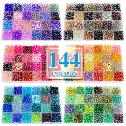 XSEINO About 7200pcs 144 Colors 6mm Crackle Glass Beads Bracelet Making Kit,6Box Different Style Crack Series Colorful Crystal Beads for Bracelet Jewelry Making,DIY Crafts,Friendship Bracelets - color: All 6 Series