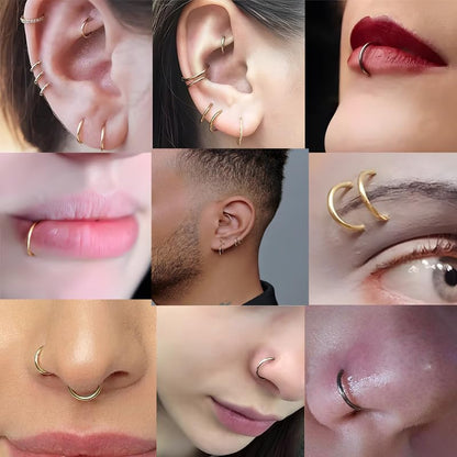 1pcs Women Men Titanium Hinged Nose Rings Hoop 20G 18G 16G 14G 12G Clicker Hoop for Nostril Septum Cartilage Helix Daith Tragus Rook Conch Lip Ear Lobe Piercings 6mm/7mm/8mm/9mm/10mm/11mm/12mm/14mm/16mm Silver-Gold-Rose Gold-Black - color: Gold, size: 18G
