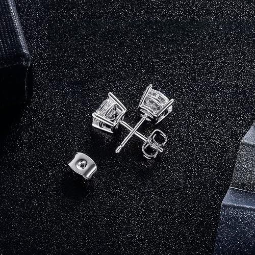 MDFUN Hypoallergenic CZ Stud Earrings Set for Women/Men,6 Pairs 18K Gold Plated Round 3-8mm Clear Cubic Zirconia Earring Pack Jewelry Gift - color: White gold-3mm-6 pairs