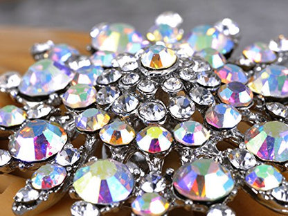 Alilang Adustable Silver Blue Purple Iridescent Crystal Rhinestones Snowflake Flower Floral Ring - color: Aurora Borealis