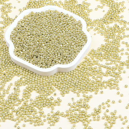 2mm Glass Seed Beads Bulk, Bright Gold 12/0 Tiny Round Seed Bead, Small Mini Pony Craft Beads for Bracelet Necklace Wrist Jewelry Making Beading Weaving DIY Crafts Supplies - color: Bright Gold