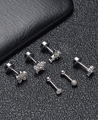 Tornito 9-30Pcs Cartilage CZ Stud Earrings Conch Forward Helix Tragus Daith Piercing Lip Rings Snake Heart Butterfly Jewelry for Women Men 16G Silver Gold Tone - color: D:Silver Tone(Butterfly)