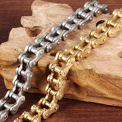 jonline24h Mens Womens Stainless Steel Motorcycle Biker Chain Heavy Bracelet Rock Link Wristband - color: Silver