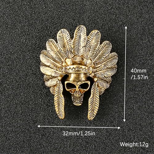 HETICA Vintage Animal Dragon Skull Wolf Crown Lion Brooch for Men Women Suit Tie Dress Lapel Pin Fashion Jewelry - style: Vintage Gold Skull Indian Head