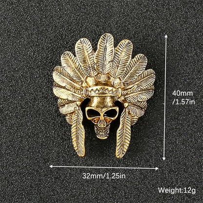 HETICA Vintage Animal Dragon Skull Wolf Crown Lion Brooch for Men Women Suit Tie Dress Lapel Pin Fashion Jewelry - style: Vintage Gold Skull Indian Head