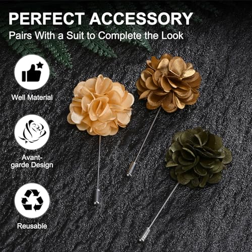 M METERXITY Flower Lapel Pins for Men, Boutonnieres Pin Camellia Flower Groom Boutonnieres for Wedding/Graduation - color: Army Green