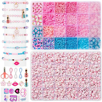 Goldwise Lover Themed Friendship Bracelet Kit for Fans, 2 Boxes Valentine’s Day Bracelet Making Kit with Clay, Glass, Seed Beads and Heart Charms, Inspired by 2019's Iconic Album, Birthdays Gifts - color: Lover