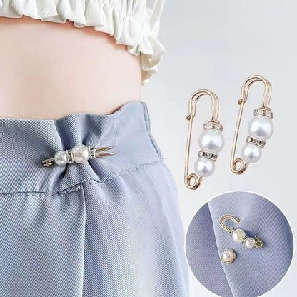 9 Pcs Fashion Pearl Brooch, Safety Pins for Clothes Sweater Shawl Clips Faux Pearl Rhinestones Brooches for Women Pants Extender Safety Pins - color: Gold