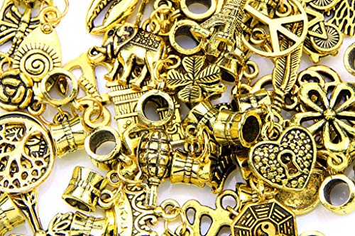 Alloy Dangle Spacer Beads Bails Connector with Multistyle Pendant Charm Dangler for DIY Bracelet Necklace Jewelry Making Accessaries(40pcs) (Golden) - color: Golden