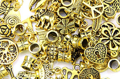 Alloy Dangle Spacer Beads Bails Connector with Multistyle Pendant Charm Dangler for DIY Bracelet Necklace Jewelry Making Accessaries(40pcs) (Golden) - color: Golden