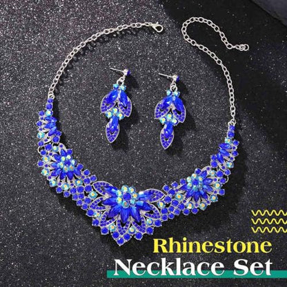 Yonamix Gold Jewelry Set Wedding Rhinestone Necklace Sets for Women | Formal Prom Dinner Party Gala Night Crystal Flower Necklaces Earrings - color: E Blue