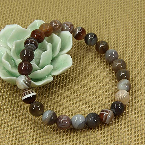Angelstones Gemstones 8mm Round Beads Healing Crystal Bracelet for women | Natural Gemstone, Handmade Gifts for Women, Healing Crystal Round Beaded Stretch Bracelets, Unisex Jewelry for Women and Men - color: Botswana Agate