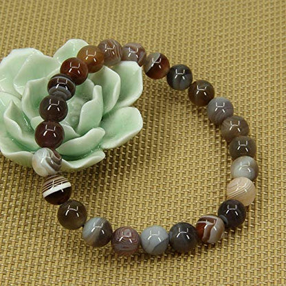 Angelstones Gemstones 8mm Round Beads Healing Crystal Bracelet for women | Natural Gemstone, Handmade Gifts for Women, Healing Crystal Round Beaded Stretch Bracelets, Unisex Jewelry for Women and Men - color: Botswana Agate