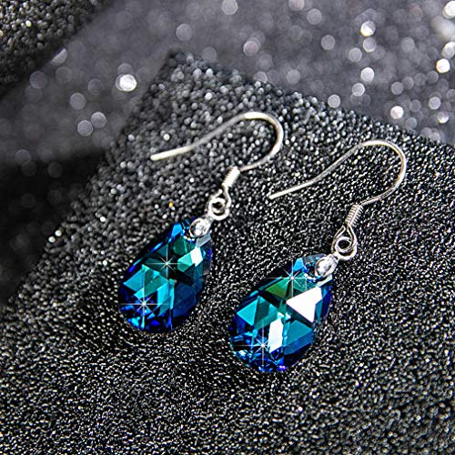 Austrian Crystal Teardrop Drop Earrings for Women, French Hook | 925 Sterling Silver Hook, Crystal Dangle Earrings, Sparkly Teardrop Stone, Lightweight Feel, Day-To-Evening Wear - color: Bermuda Blue