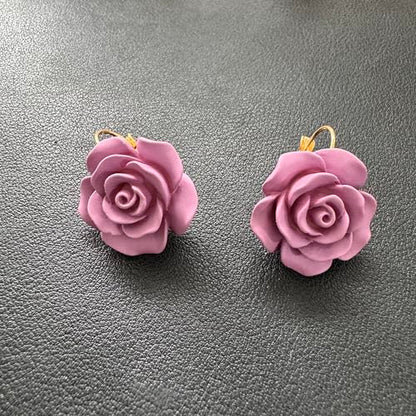 Handmade Bohemian Aesthetic Dainty Acrylic Flower Petal Leverback Earrings Sparkly 14K Gold Floral Dangle Drop Earrings for Women - color: Dark Purple