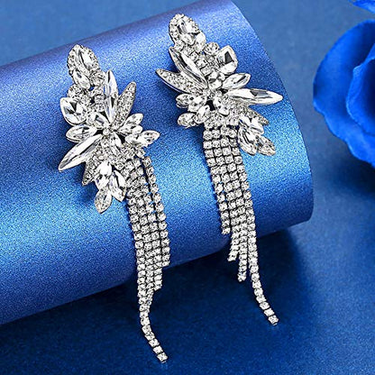 Marquise Crystal Bridal Chandelier Dangle Drop Earrings Ladies Gifts in Silver/Gold Tone - color: J-clear