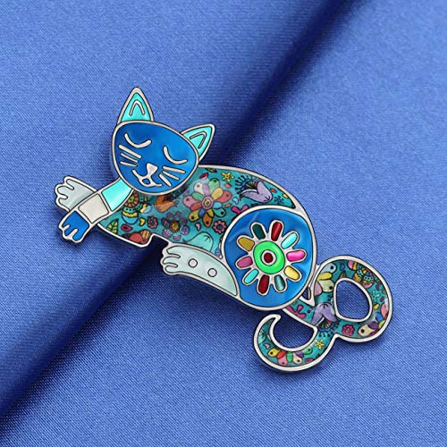 NEWEI Cat Brooch Pins for Women Girls Jacket Bag Charms Cat Pins Jewelry Gifts - color: Navy Blue
