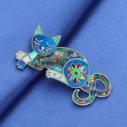 NEWEI Cat Brooch Pins for Women Girls Jacket Bag Charms Cat Pins Jewelry Gifts - color: Navy Blue
