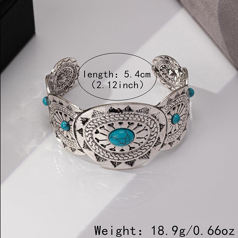 DATOA Bohemian Chunky Turquoise Bracelets Western Cowgirl Bangle Boho Cuff Bracelets for Women Silver Wide Bracelet for Holiday - color: Silver 02