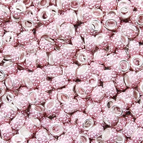 100Pcs Rhinestone Large Hole Beads Spacer Beads Pink European Craft Big Beads Large Hole Rhinestones Lampwork Murano Bead Fairy Wand Garden Beads for DIY Bracelet Necklace Jewelry Making Supplies - color: Pink, size: 100pcs