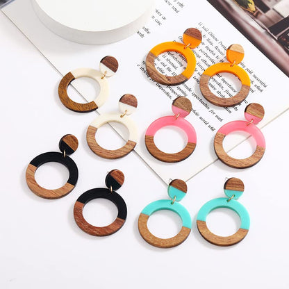 Retro Wooden Resin Geometric Bar Drop Dangle Earrings Layered Leopard for Women Polymer Clay Lightweight Statement Jewelry - style: 21