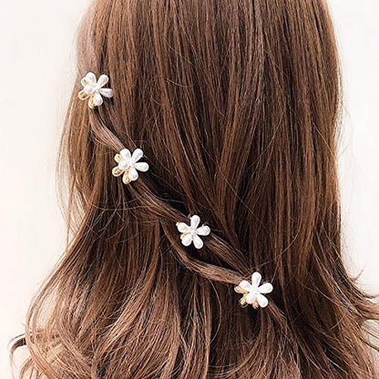 Mini Pearl Hair Barrettes for Women Girls, 10pcs Sweet Artificial Pearl Hair Clips, Flower Pins Clips for Party Wedding Daily