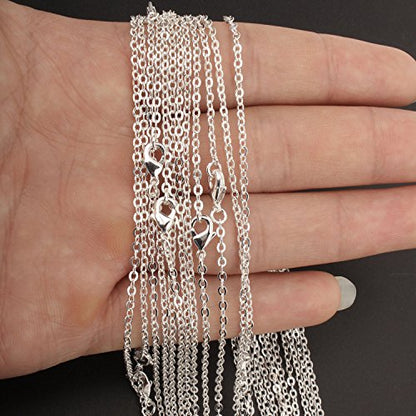 ALEXCRAFT Wholesale 12 PCS Silver Plated Solid Brass Fine Flat Cable Chains | Bulk for Jewelry Making 18-30 inches (24 Inch(2MM)) - color: Silver, size: 24 inch-0.079 inch