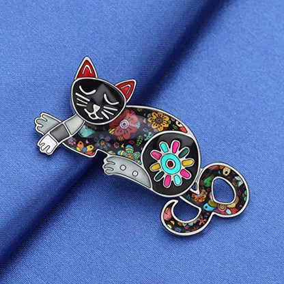 NEWEI Cat Brooch Pins for Women Girls Jacket Bag Charms Cat Pins Jewelry Gifts - color: Ebony Black