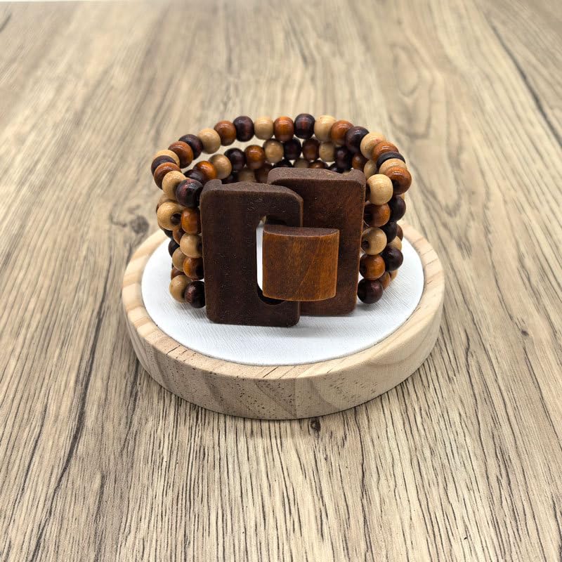 Bohemian Multi Layers Seed Beads Wide Bangle Strand Bracelet Wooden Thick Natural Wood Beads Stretch Bracelet for Women Men - color: Brown