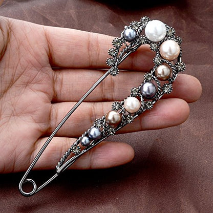 Crystal Pearl Safety Pin Brooch Cardigan Hat Scarf Vintage Pin Jewelry with Gift Box