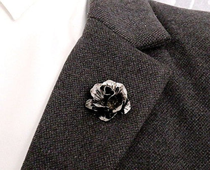 3pcs Men's Brooch Pins Rose Flower Lapel Stick Brooch Pins for Sui - color: Black/Gold/Sliver