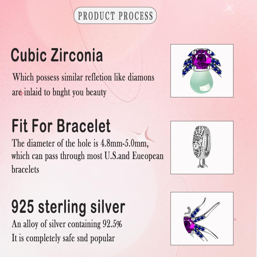 925 Sterling Silver Charms for Bracelets Necklaces Dangle Pendant With 5A Cubic Zirconias Bead Charm for Women DIY Jewelry - style: Glowing Spider Charms