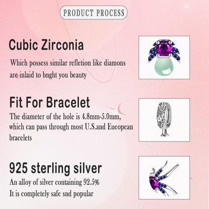 925 Sterling Silver Charms for Bracelets Necklaces Dangle Pendant With 5A Cubic Zirconias Bead Charm for Women DIY Jewelry - style: Glowing Spider Charms