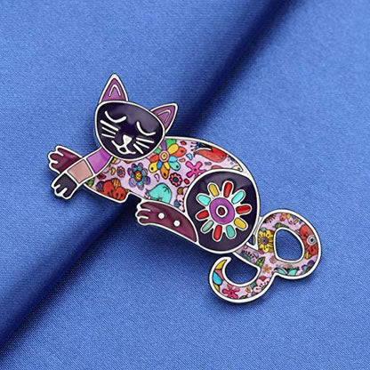 NEWEI Cat Brooch Pins for Women Girls Jacket Bag Charms Cat Pins Jewelry Gifts - color: Violet Purple