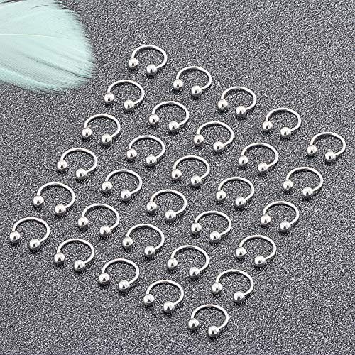 18-36PCS 20G Nose Hoop Rings Surgical Steel Septum Ring Tragus Cartilage Helix Hoop Earrings Lip Horseshoe Barbell Piercing Jewelry for Women Men 8mm 10mm 12mm - color: 36pcs,ball closure