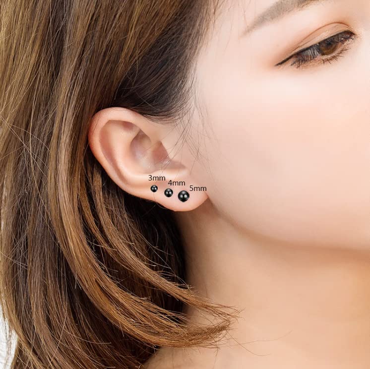 Titanium Ball Earrings Hypoallergenic Studs for Women Men Sensitive Ears Black 3mm 4mm 5mm Titanium Backs - style: 5mm black